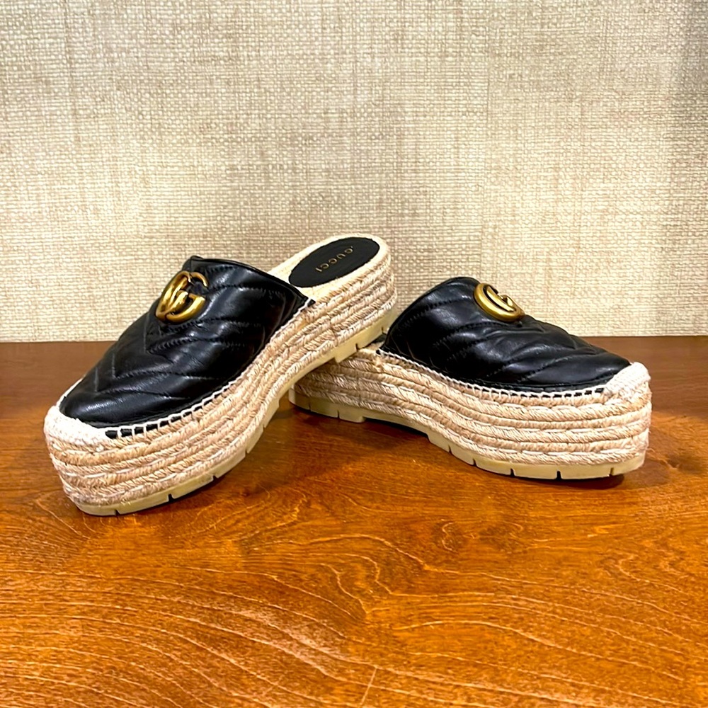 Gucci Marmont Pilar PLATFORM Espadrille Mules